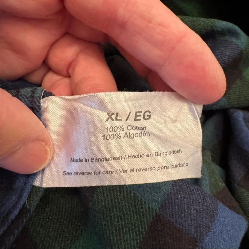 Eddie Bauer Blue and Green Flannel Checkered Shirt Size XL
